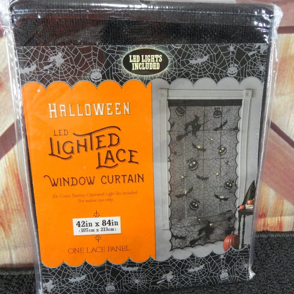 Witch Bat Pumpkin Lace LED light up Curtain,42x84 new~Gothic